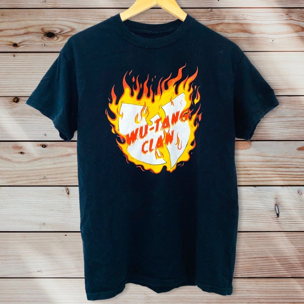 W2 WU Tang Clan Fire Flames‎ T Shirt top medium Black